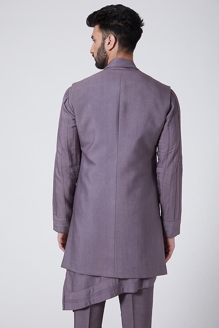English Purple Embroidered Kurta Set With Shrug by Jatin Malik at Pernia's Pop Up Shop