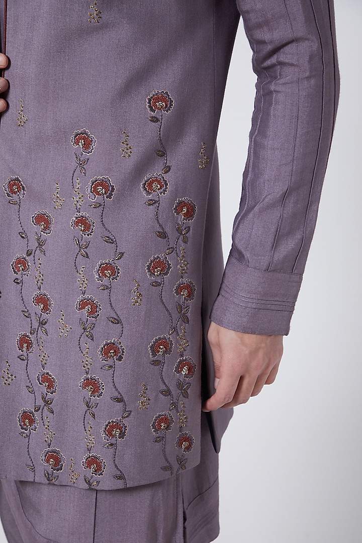 English Purple Embroidered Kurta Set With Shrug by Jatin Malik at Pernia's Pop Up Shop