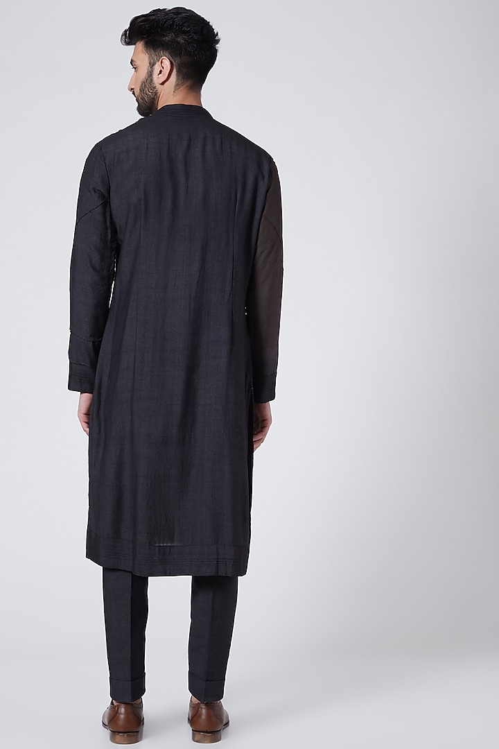 Charcoal Grey & Black Ombre Kurta Set by Jatin Malik at Pernia's Pop Up Shop