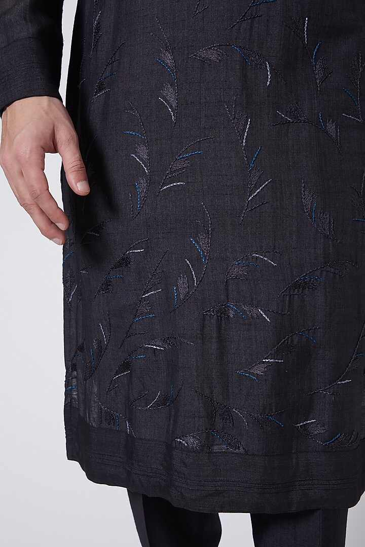 Charcoal Grey & Black Ombre Kurta Set by Jatin Malik at Pernia's Pop Up Shop