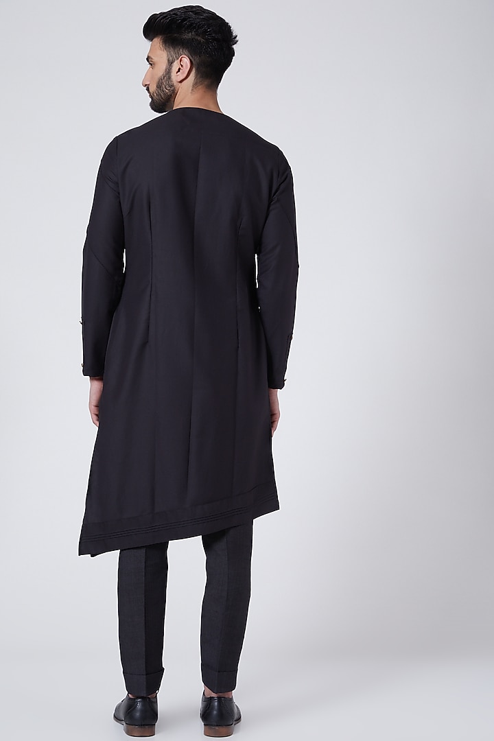 Black Asymmetrical Kurta Set by Jatin Malik at Pernia's Pop Up Shop