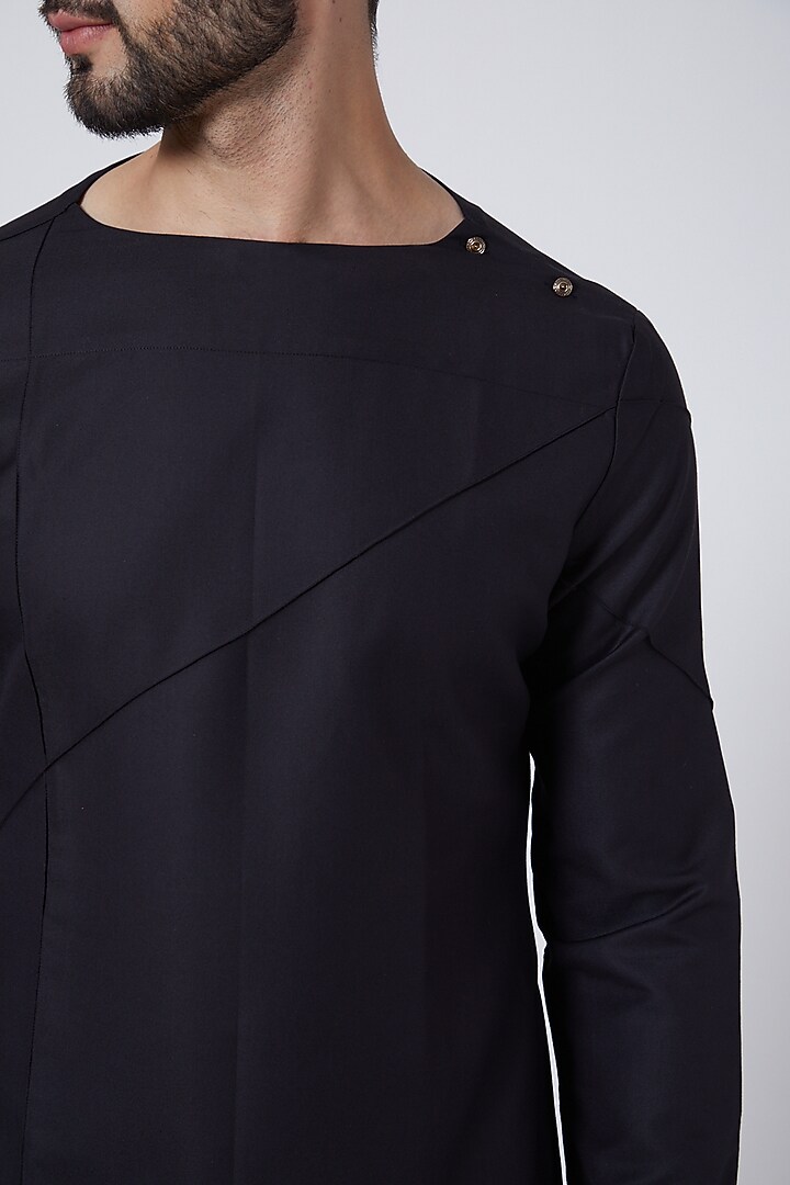 Black Asymmetrical Kurta Set by Jatin Malik at Pernia's Pop Up Shop