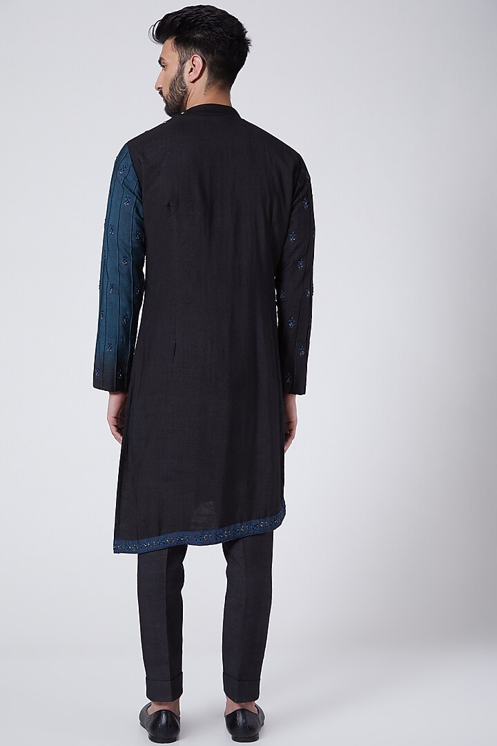 Midnight Blue & Teal Blue Kurta Set by Jatin Malik at Pernia's Pop Up Shop