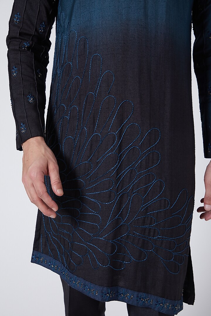 Midnight Blue & Teal Blue Kurta Set by Jatin Malik at Pernia's Pop Up Shop
