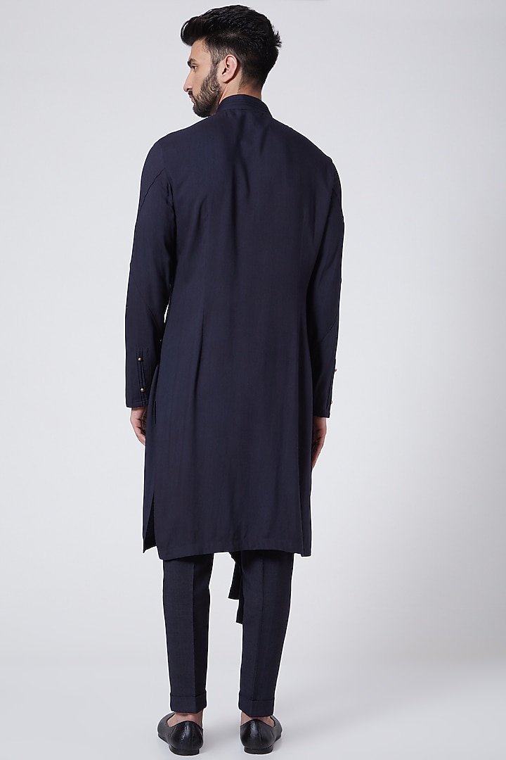 Midnight Blue Draped Kurta Set by Jatin Malik at Pernia's Pop Up Shop