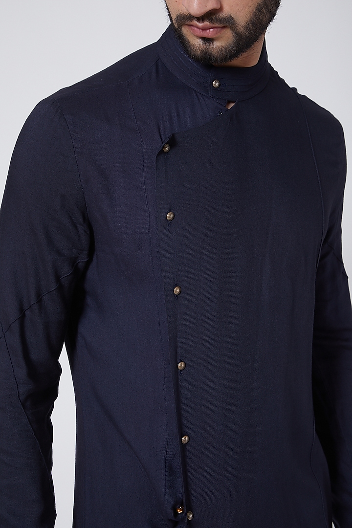Midnight Blue Draped Kurta Set by Jatin Malik at Pernia's Pop Up Shop