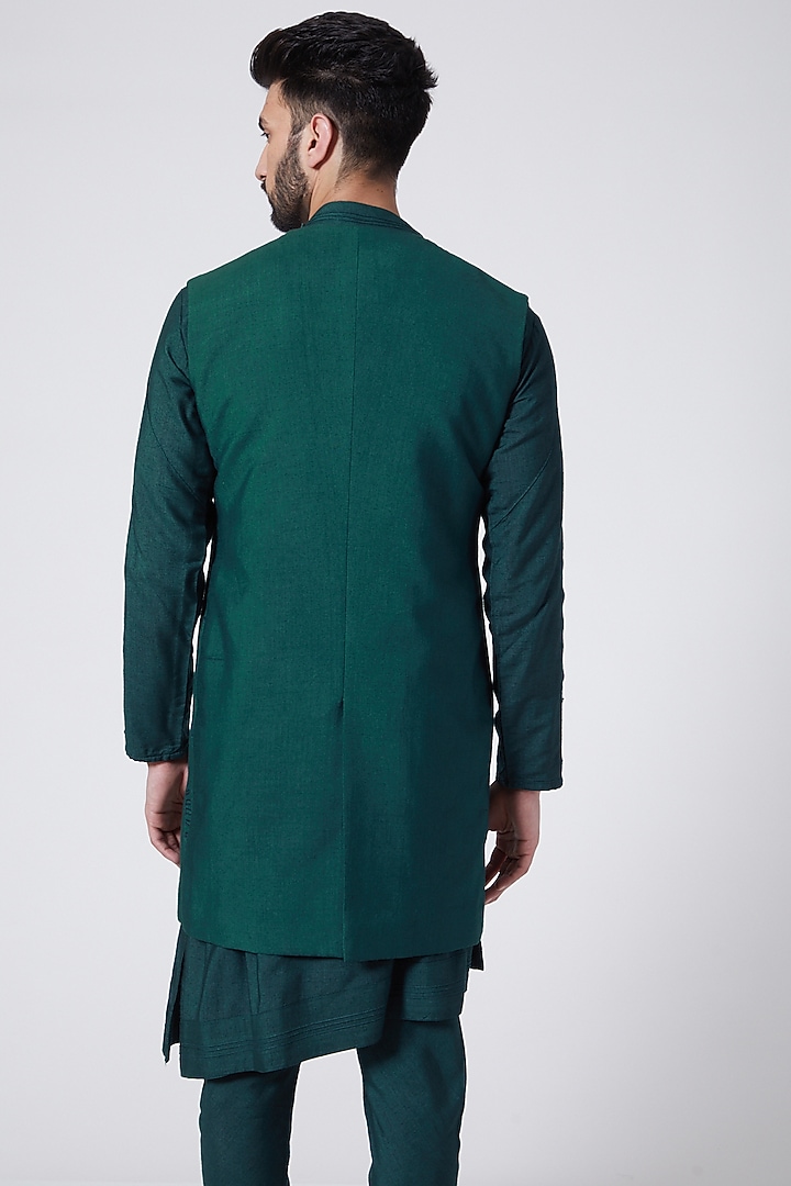 Teal Green Kurta Set With Shrug by Jatin Malik at Pernia's Pop Up Shop