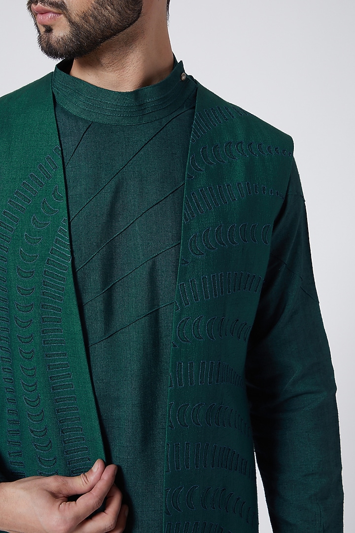 Teal Green Kurta Set With Shrug by Jatin Malik at Pernia's Pop Up Shop