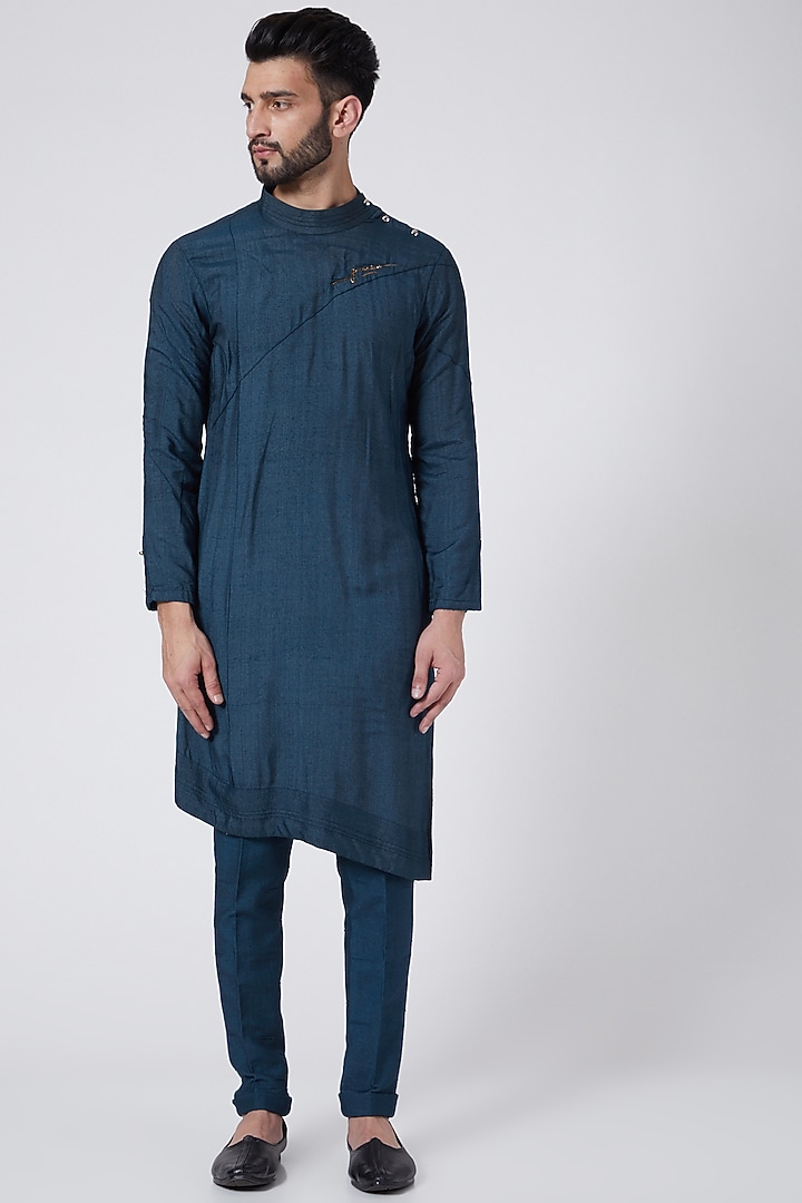 Teal Blue Kurta Set by Jatin Malik at Pernia's Pop Up Shop