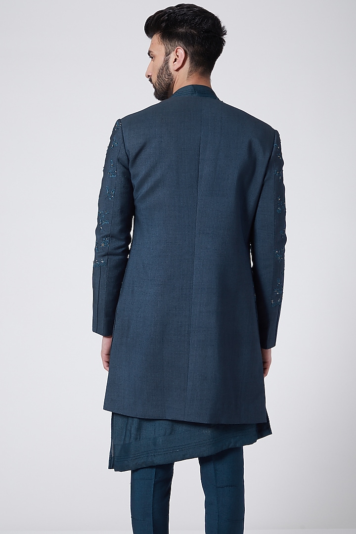 Teal Blue Jacket Set by Jatin Malik at Pernia's Pop Up Shop