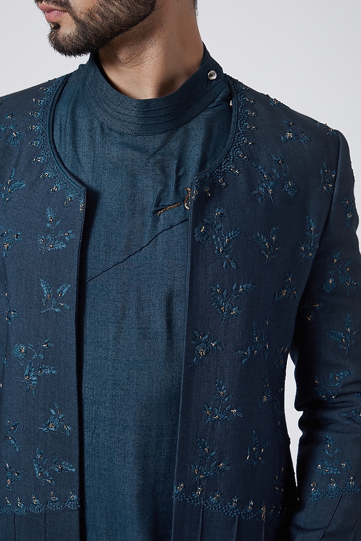 Teal Blue Jacket Set by Jatin Malik at Pernia's Pop Up Shop