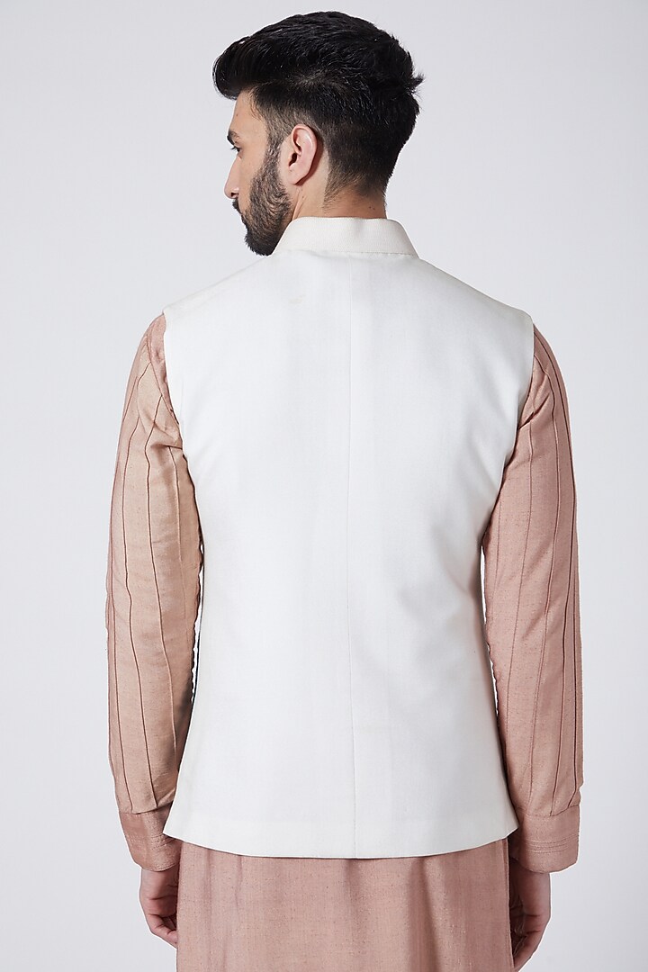 Ivory Cotton & Silk Hand Painted Nehru Jacket Set by Jatin Malik at Pernia's Pop Up Shop