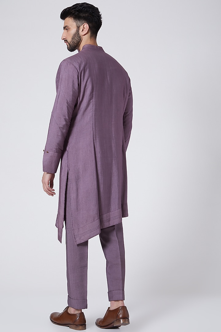 English Purple Cotton & Silk Asymmetric Kurta Set by Jatin Malik at Pernia's Pop Up Shop