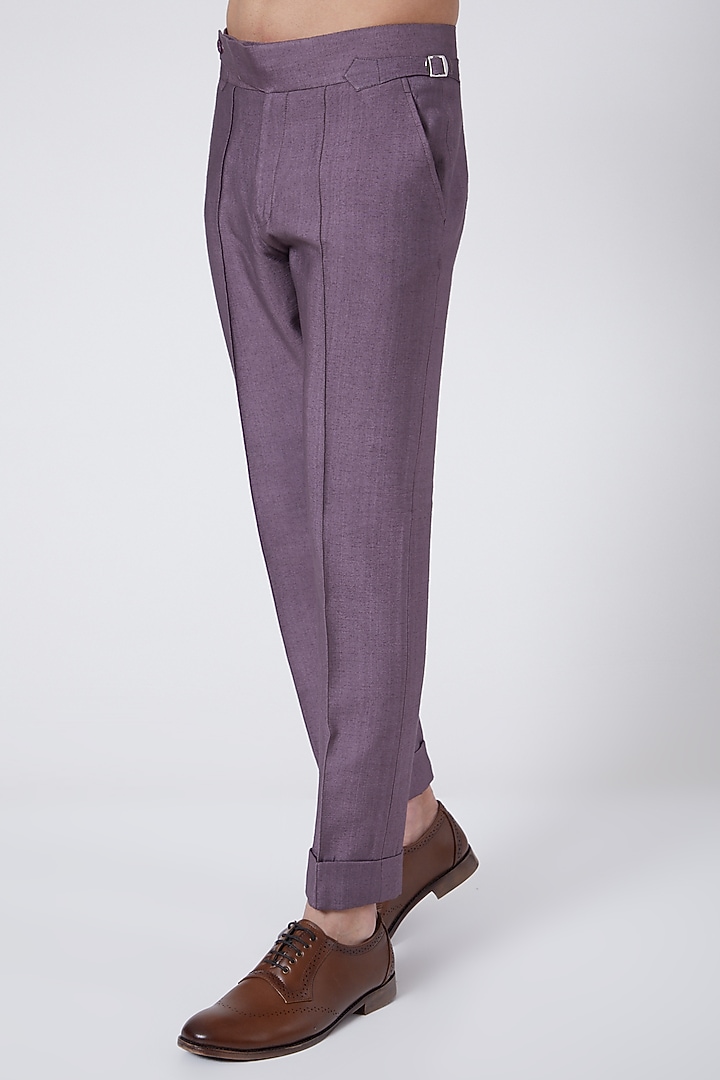 English Purple Cotton & Silk Asymmetric Kurta Set by Jatin Malik at Pernia's Pop Up Shop