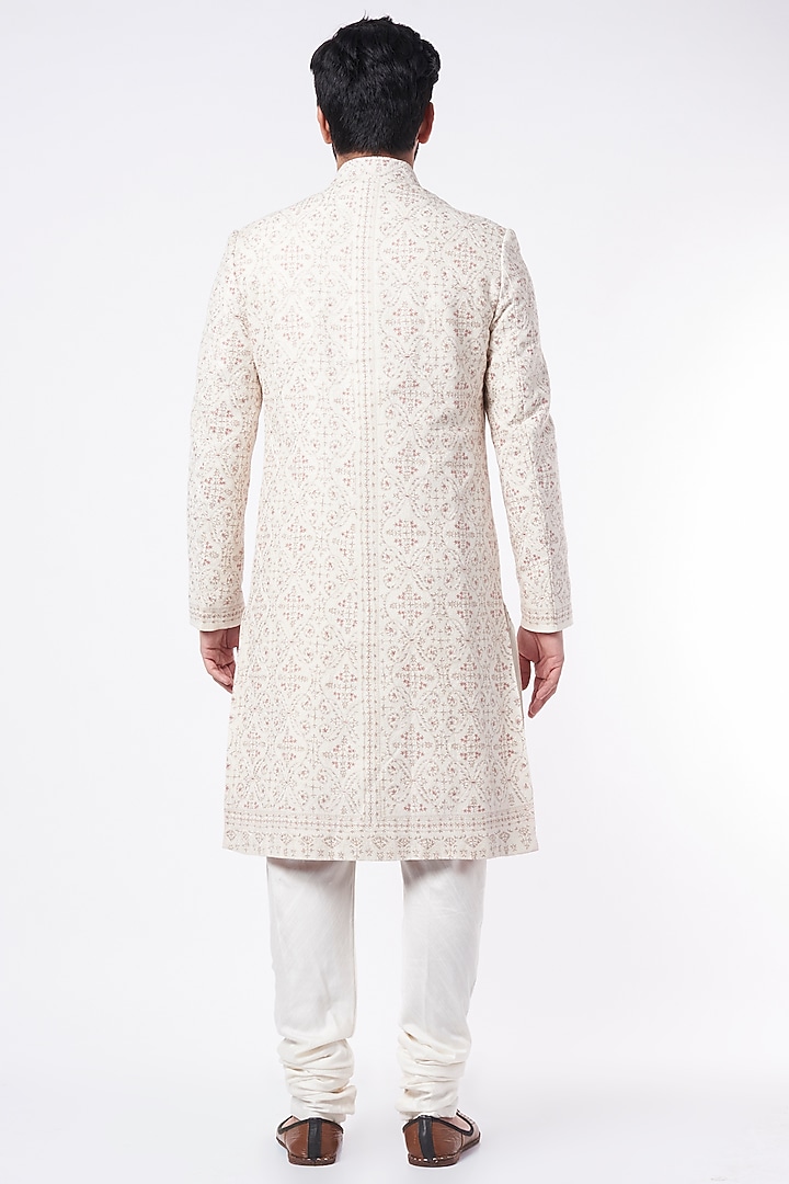 Ivory Hand Embroidered Groom Sherwani by Jatin Malik at Pernia's Pop Up Shop