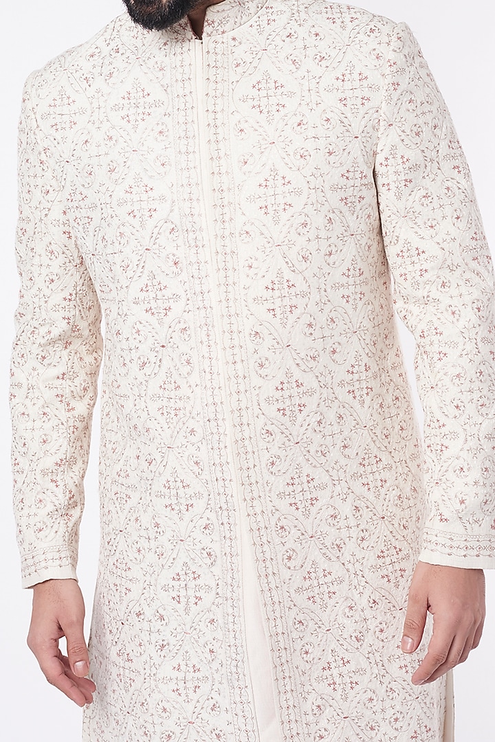 Ivory Hand Embroidered Groom Sherwani by Jatin Malik at Pernia's Pop Up Shop