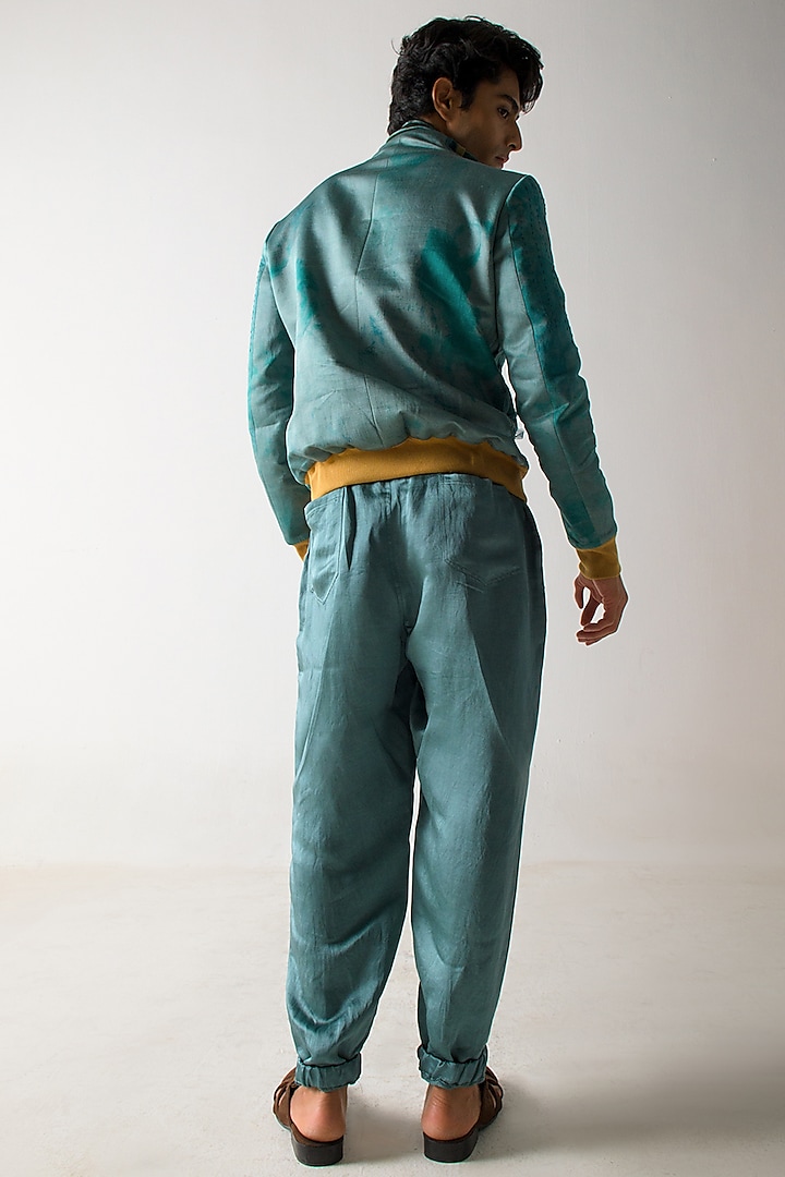 Chateau Grey & Mustard Linen Silk Bomber Jacket With Scarf by Jatin Malik at Pernia's Pop Up Shop