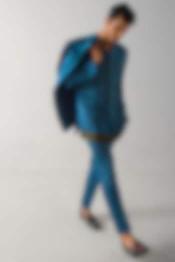 Teal Blue Linen Silk Kurta by Jatin Malik