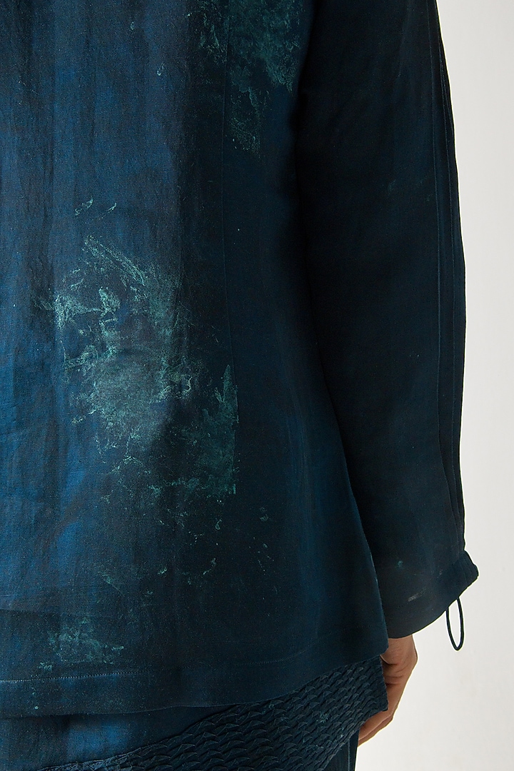 Peacock Green Linen Silk Marble Dyed Jacket by Jatin Malik at Pernia's Pop Up Shop