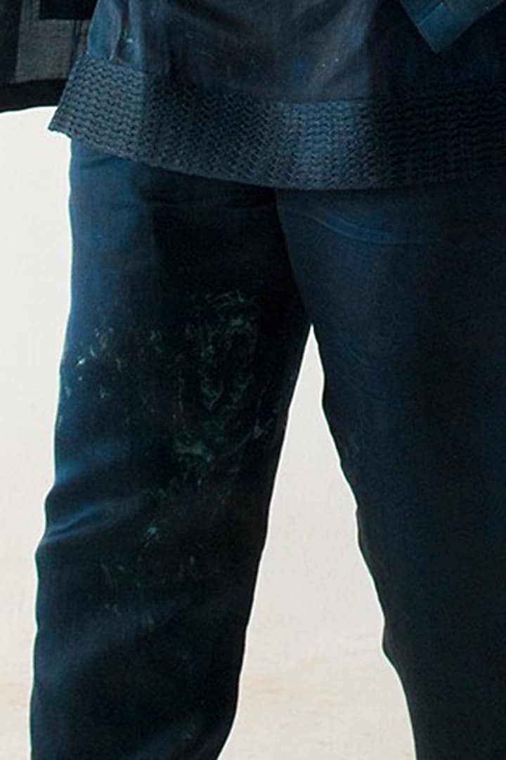 Peacock Green Linen Silk Marble Dyed Trousers by Jatin Malik at Pernia's Pop Up Shop