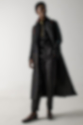 Black Modal Rayon Embroidered Overcoat by Jatin Malik