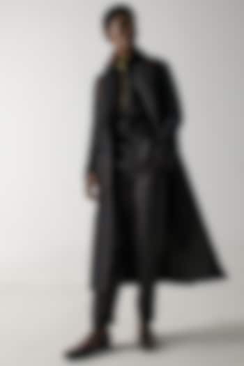 Black Modal Rayon Embroidered Overcoat Set by Jatin Malik