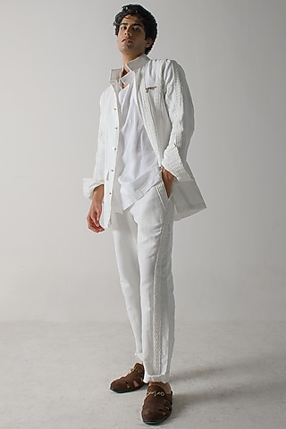 White Cotton Linen Shacket by Jatin Malik