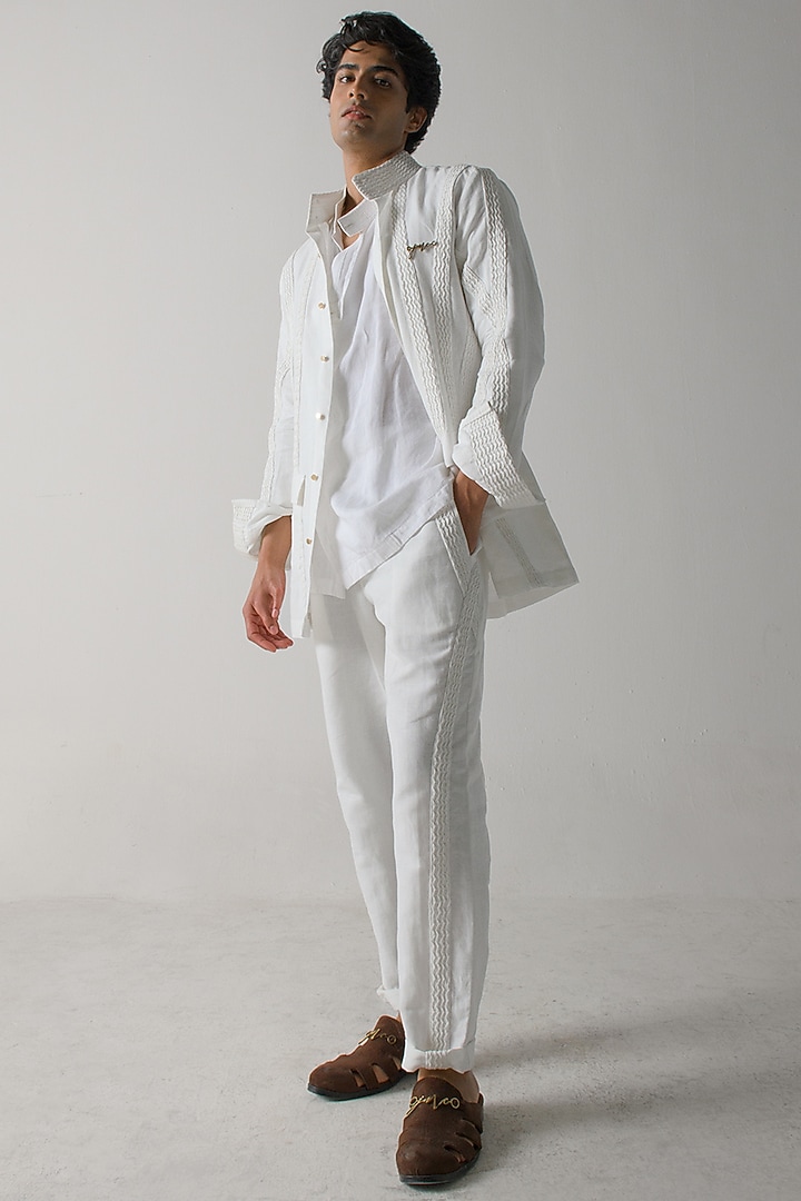 White Cotton Linen Trousers by Jatin Malik at Pernia's Pop Up Shop