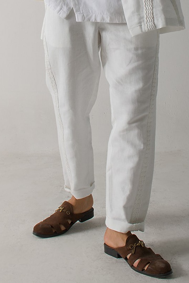 White Cotton Linen Trousers by Jatin Malik at Pernia's Pop Up Shop
