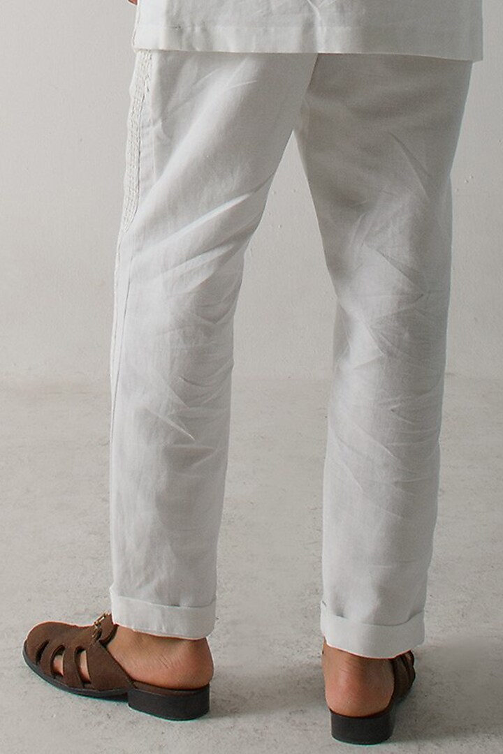 White Cotton Linen Trousers by Jatin Malik at Pernia's Pop Up Shop