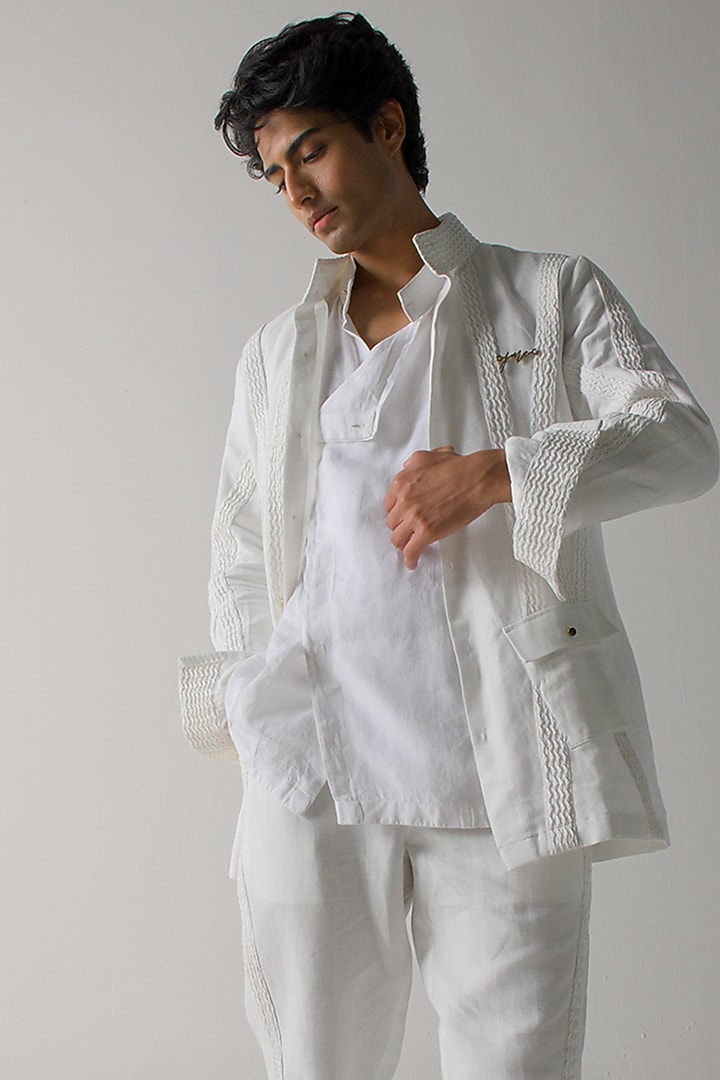 White Cotton Linen Co-Ord Set by Jatin Malik at Pernia's Pop Up Shop