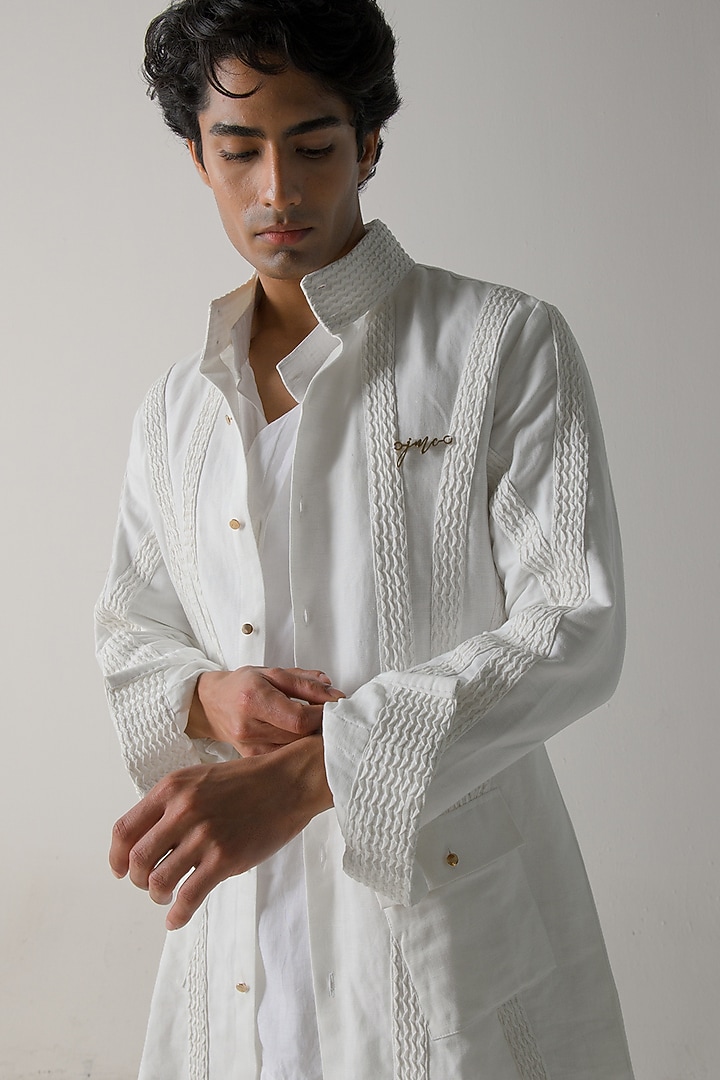 White Cotton Linen Co-Ord Set by Jatin Malik at Pernia's Pop Up Shop