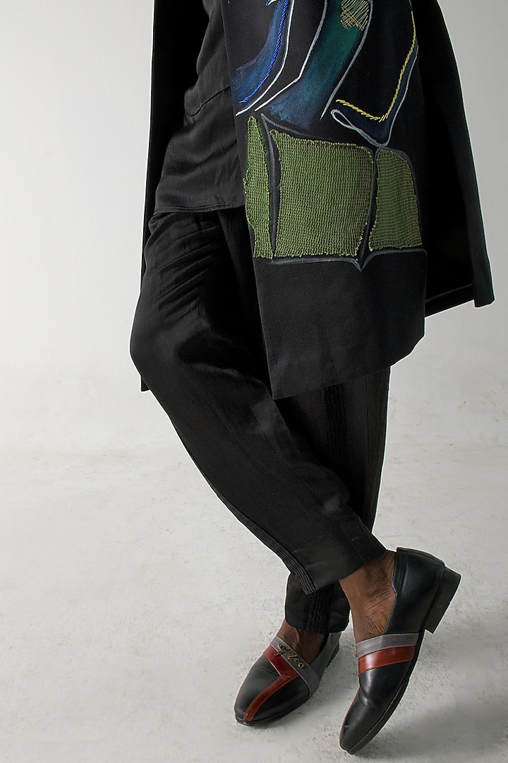 Black Modal Rayon Hand Embroidered Overcoat Set by Jatin Malik at Pernia's Pop Up Shop