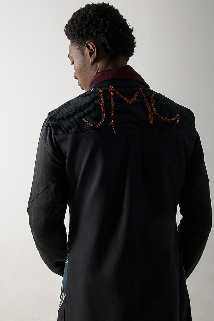 Black Modal Rayon Hand Embroidered Overcoat Set by Jatin Malik at Pernia's Pop Up Shop