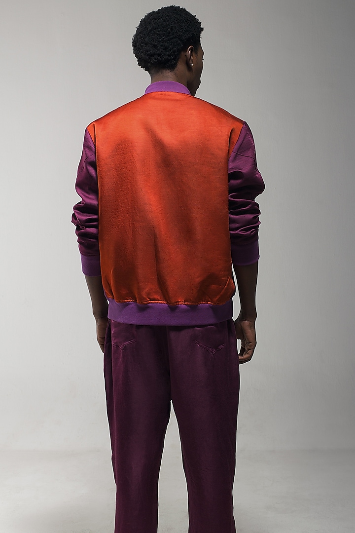 Orange & Purple Ombre Dyed Linen Bomber Jacket by Jatin Malik at Pernia's Pop Up Shop