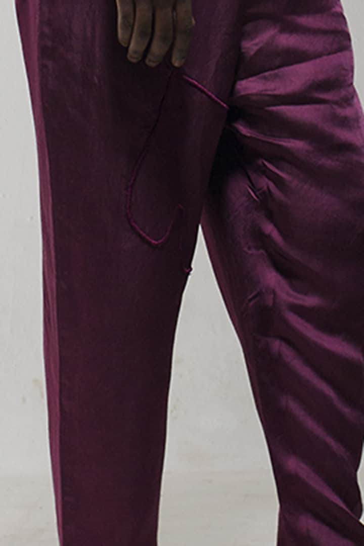 Purple Linen Silk Embroidered Trousers by Jatin Malik at Pernia's Pop Up Shop