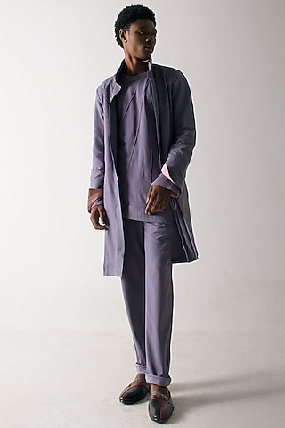 English Purple Banana Crepe Overcoat by Jatin Malik