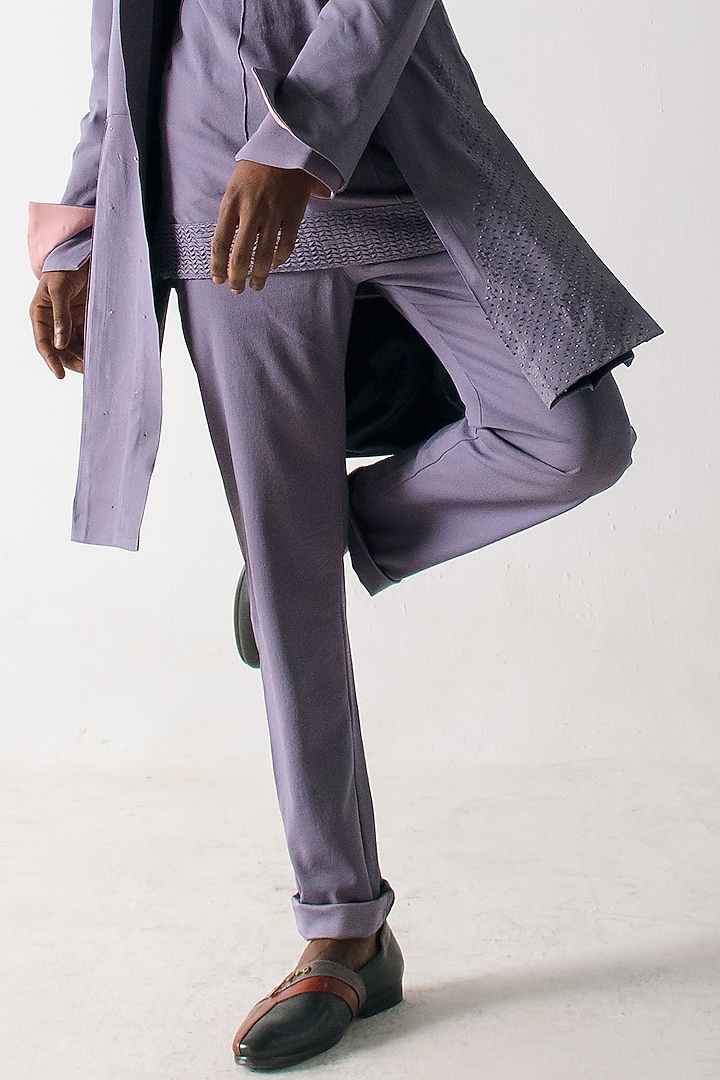 English Purple Banana Crepe Trousers by Jatin Malik at Pernia's Pop Up Shop