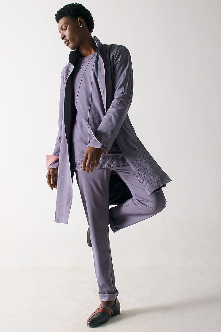 English Purple Banana Crepe Overcoat Set by Jatin Malik at Pernia's Pop Up Shop