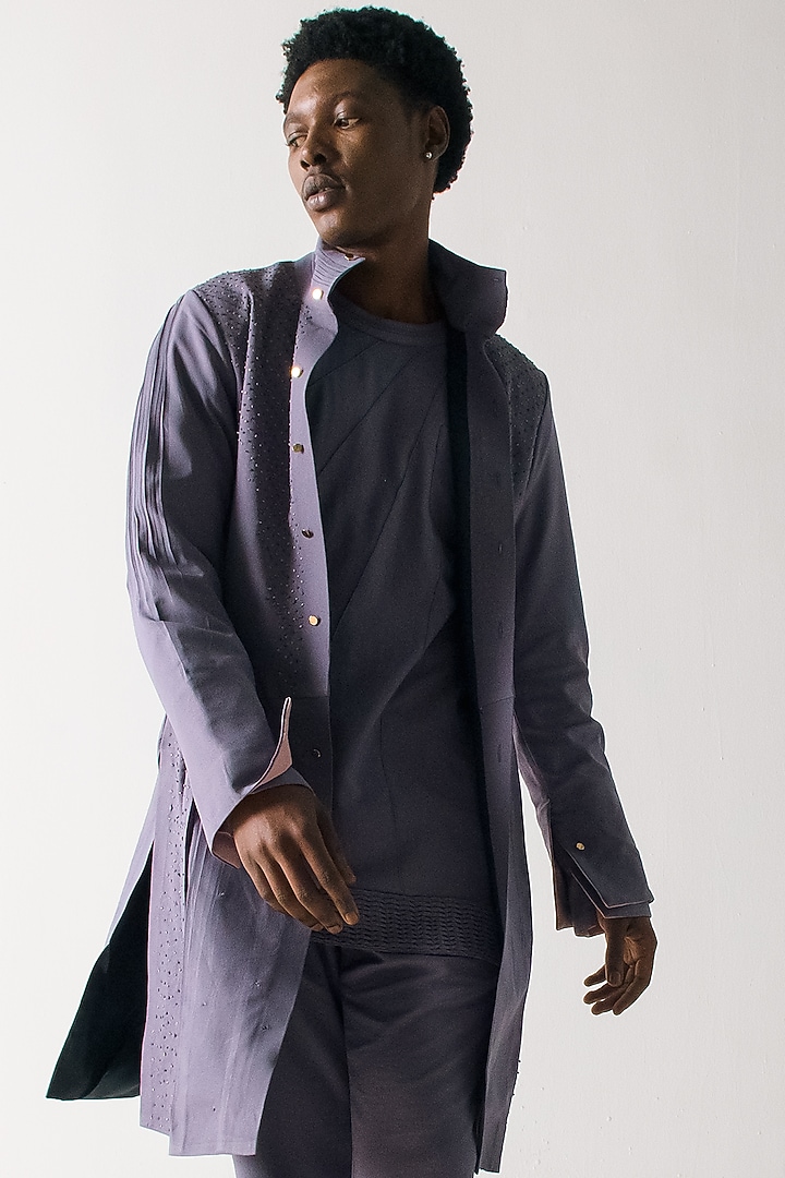 English Purple Banana Crepe Overcoat Set by Jatin Malik at Pernia's Pop Up Shop