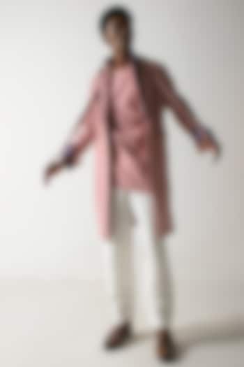 Blush Pink Banana Crepe Overcoat With Belt by Jatin Malik