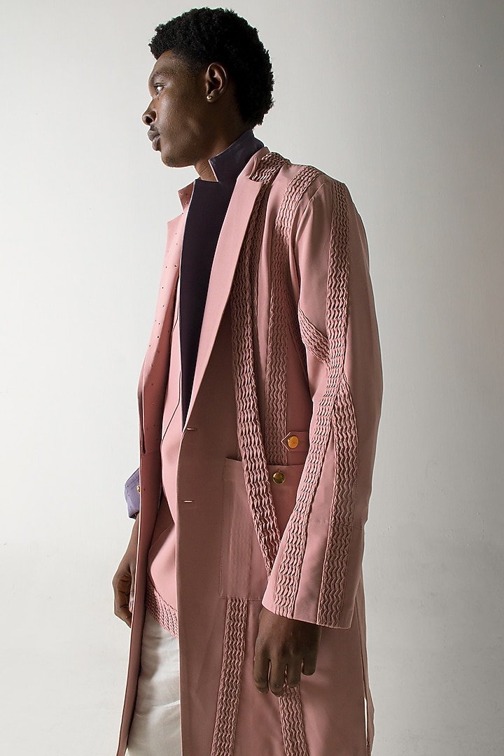 Blush Pink Banana Crepe Overcoat With Belt by Jatin Malik at Pernia's Pop Up Shop