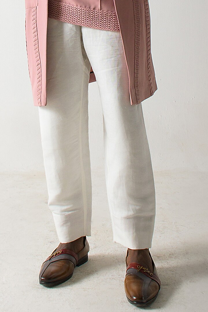 White Cotton Linen Paper Bag Trousers by Jatin Malik at Pernia's Pop Up Shop