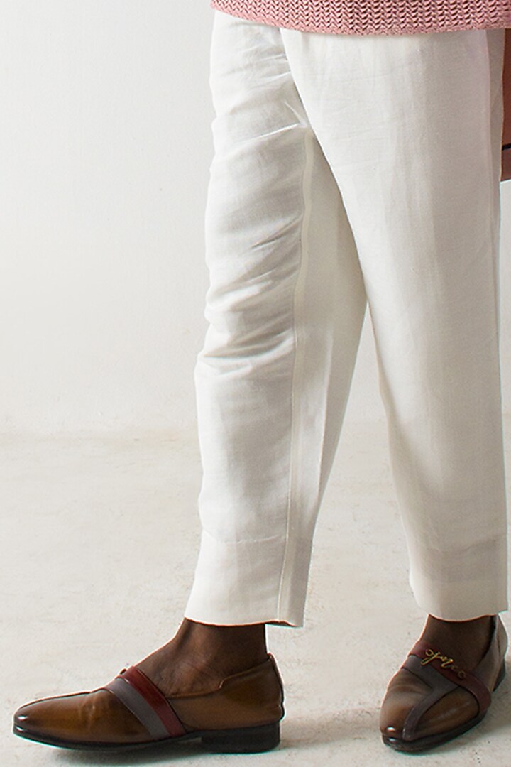 White Cotton Linen Paper Bag Trousers by Jatin Malik at Pernia's Pop Up Shop