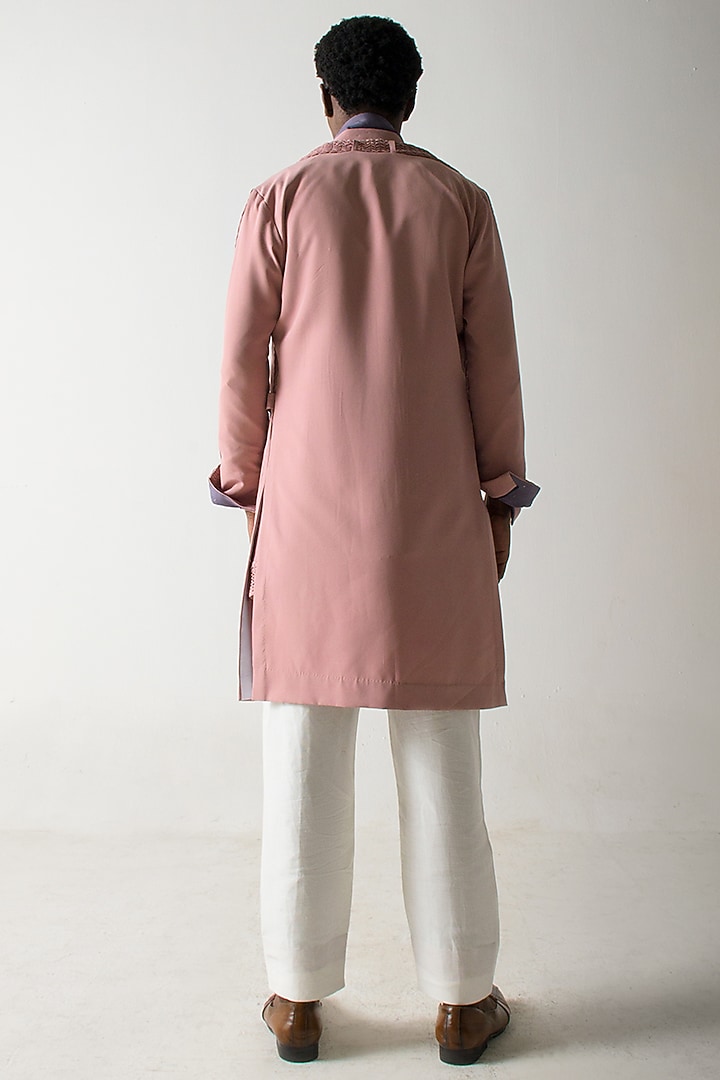 Blush Pink Banana Crepe Overcoat Set by Jatin Malik at Pernia's Pop Up Shop
