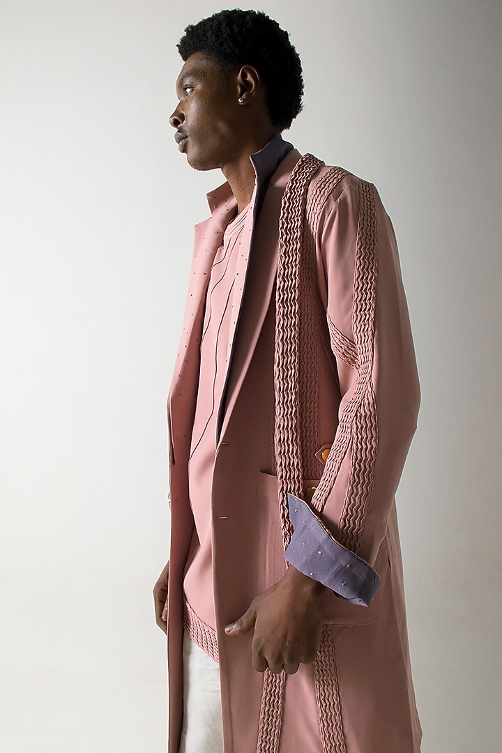 Blush Pink Banana Crepe Overcoat Set by Jatin Malik at Pernia's Pop Up Shop