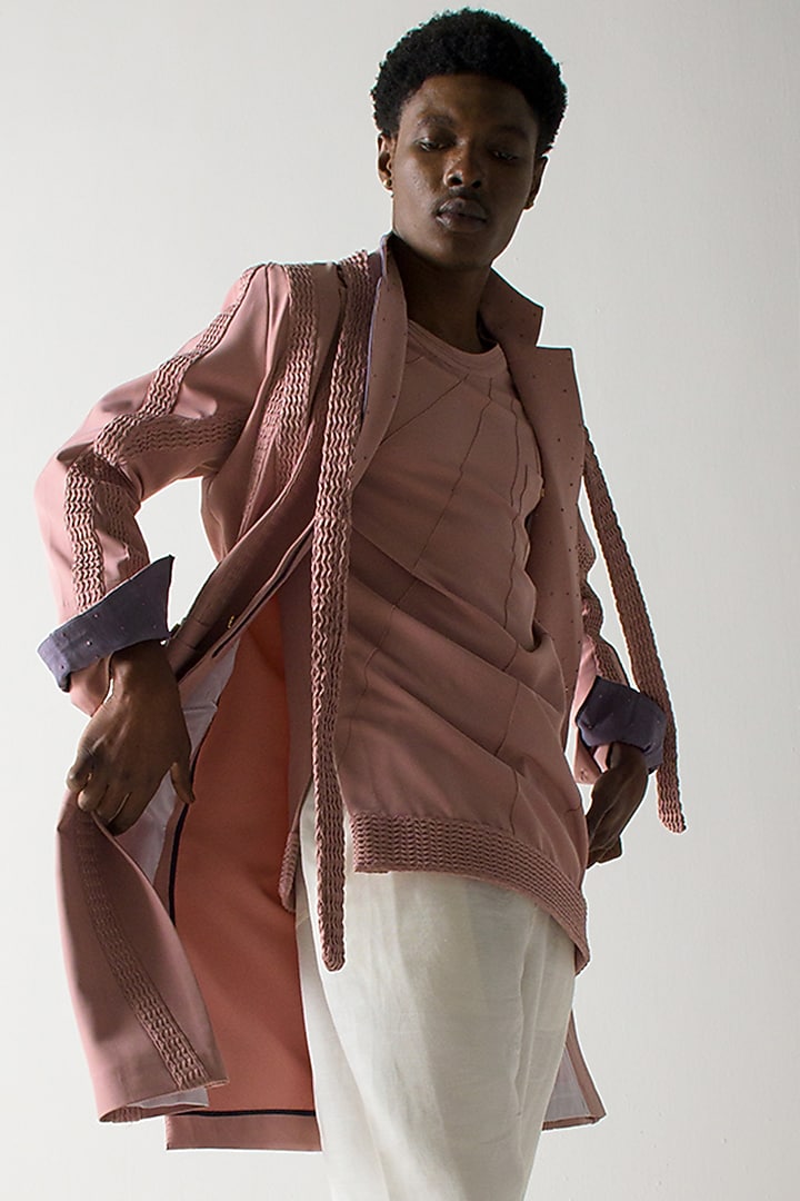 Blush Pink Banana Crepe Overcoat Set by Jatin Malik at Pernia's Pop Up Shop