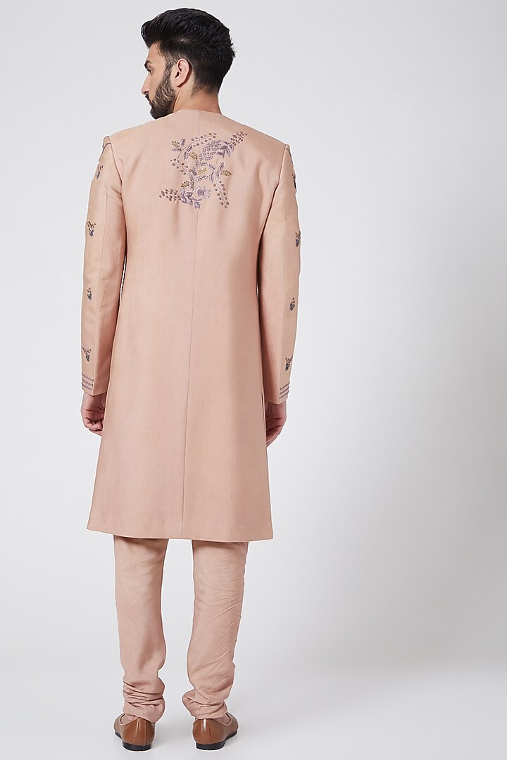 Champagne Floral Embroidered Groom Sherwani Set by Jatin Malik at Pernia's Pop Up Shop