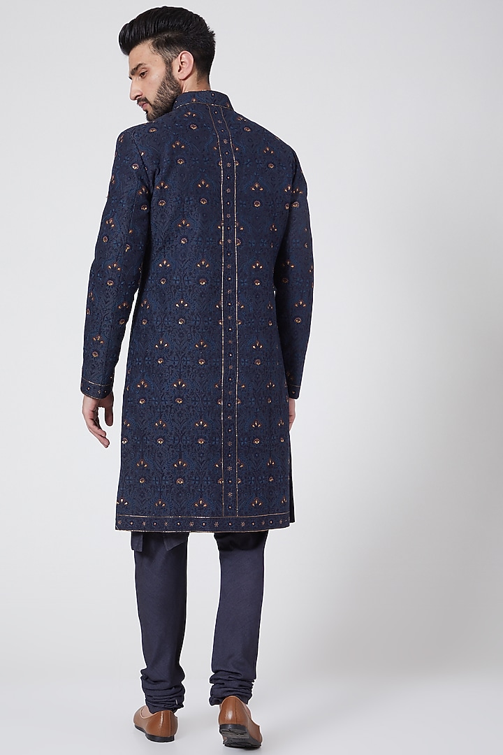 Midnight Blue Embroidered Groom Sherwani Set by Jatin Malik at Pernia's Pop Up Shop