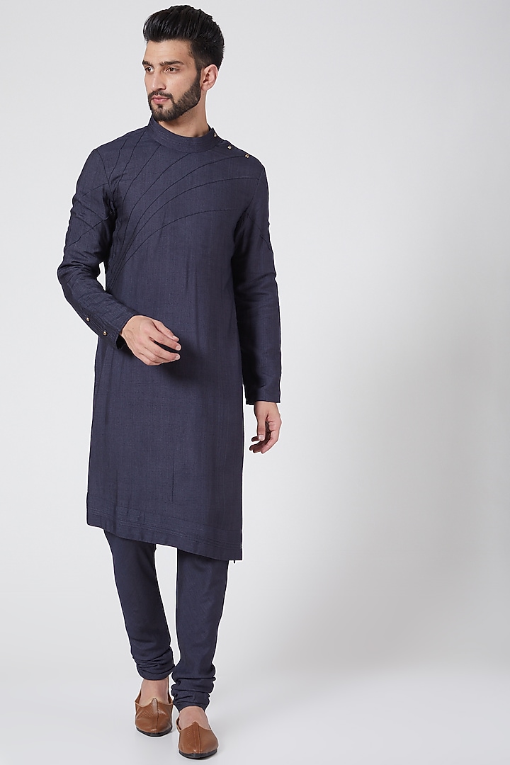 Midnight Blue Embroidered Groom Sherwani Set by Jatin Malik at Pernia's Pop Up Shop